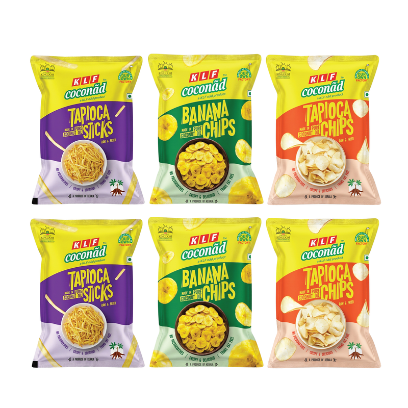 KLF Coconad Snack Combo – Tapioca Sticks, Banana Chips & Tapioca Chips (Pack of 6)