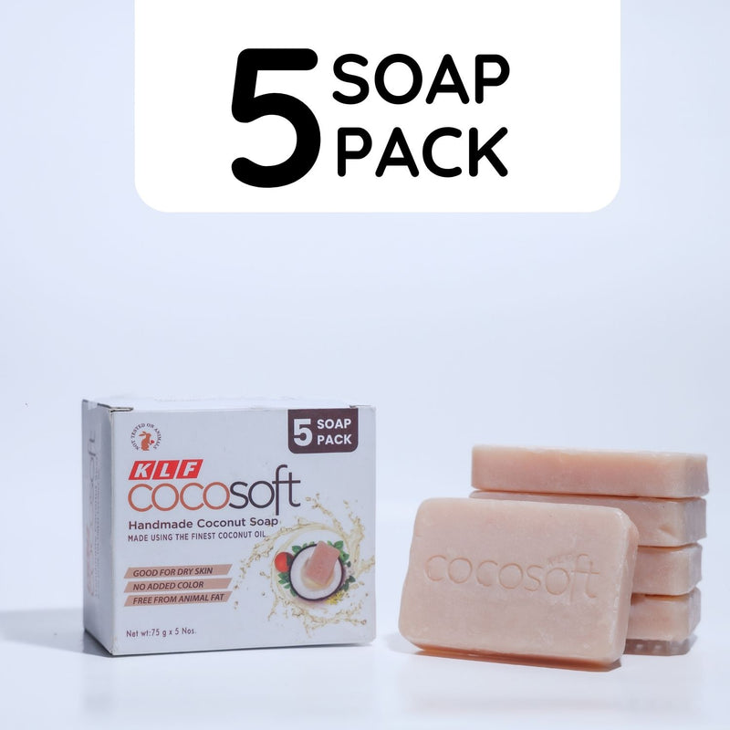 KLF Cocosoft Handmade Coconut Soap, All-Natural, Moisturizing & Vegan (Pack of 5)