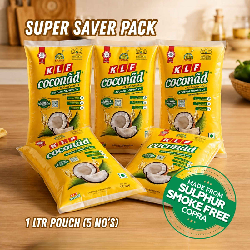 KLF Coconad Coconut Cooking Oil SUPER SAVER PACK 1 Ltr Pouch (5 No's)
